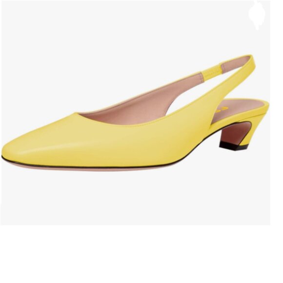 FSJ Yellow Square Toe Slingback Sandals Comfortable Low Block Heel Pump Shoes - Picture 1 of 8
